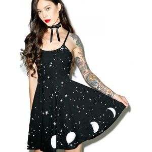 Large “Too Fast” Brand Moon phase and Star Print dress